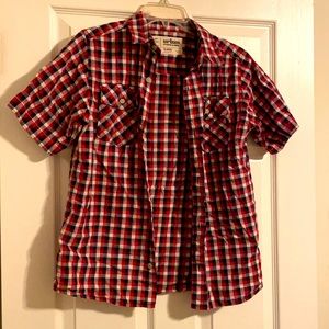 Red and dark blue checkered Button down